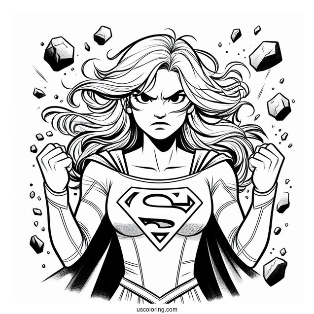 Angry Supergirl Coloring Page Kara Zor El With Rocks Flying Around