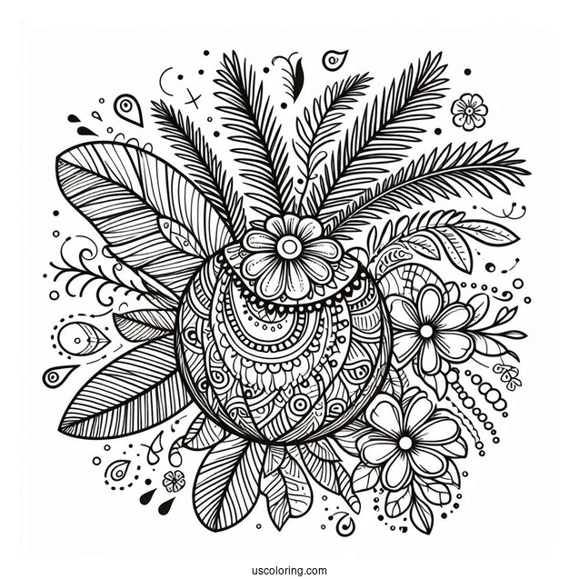 Festive Coconut Coloring Page Tree Mandala