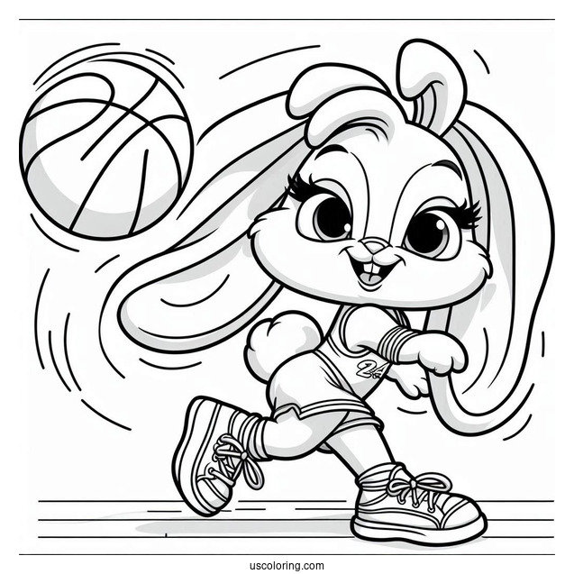 Simple Lola Bunny Twirling Basketball Coloring Sheet For Kids