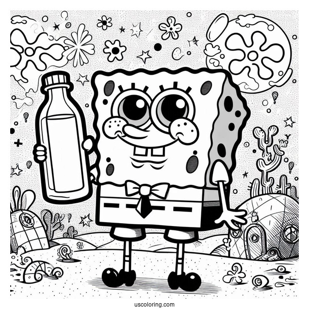 Harold SquarePants Coloring Page Holding Bottle