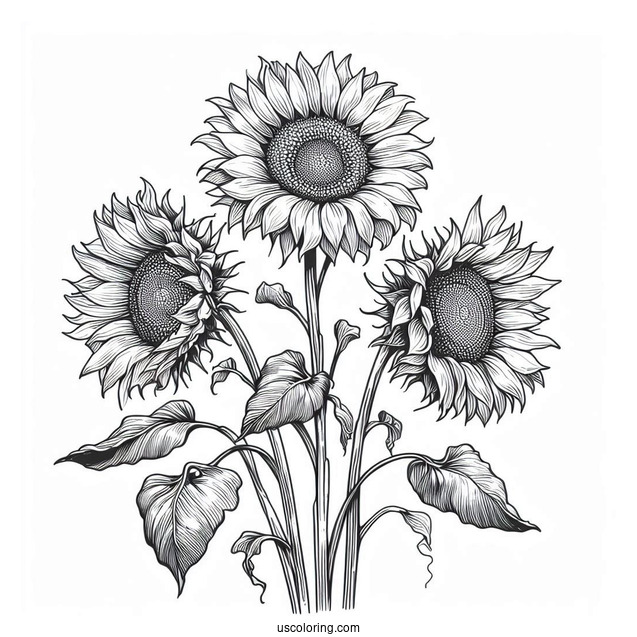 Three Wilting Sunflowers