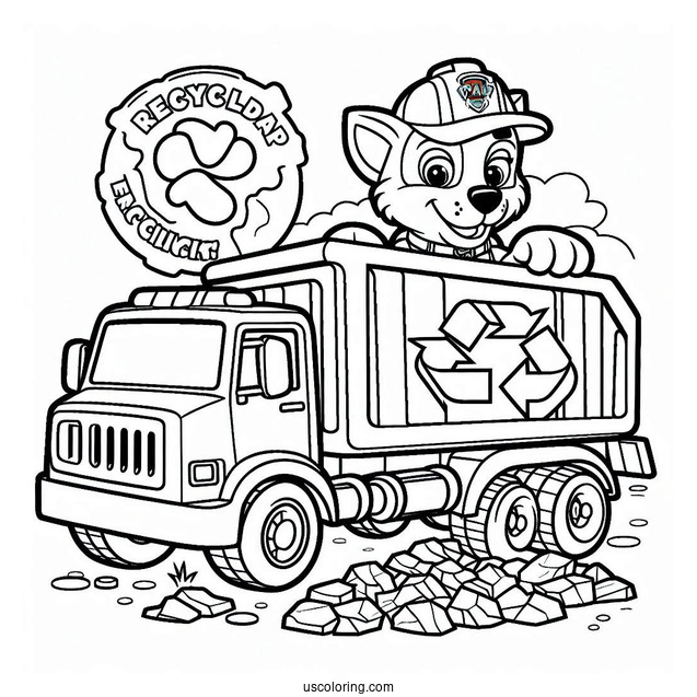 Rocky With Recycling Truck Coloring Page