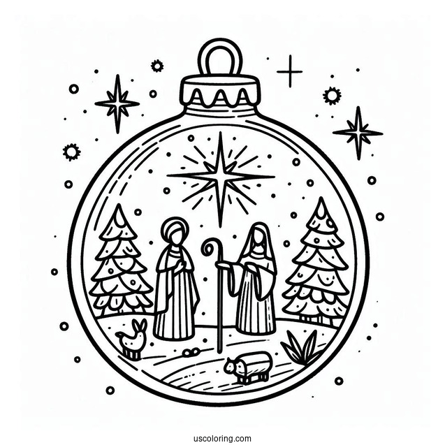 Christmas Bauble Nativity Coloring Page