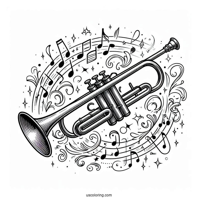 Music Coloring Page Of Realistic Trumpet