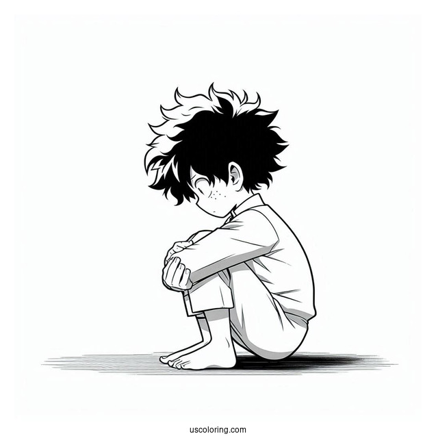 Deku Coloring Page Of Crouched On The Floor