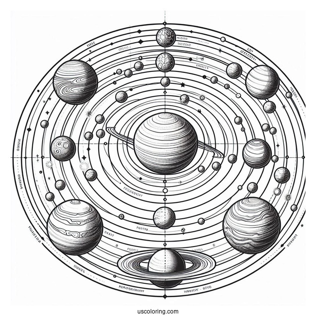 Solar System Map Excluding Pluto Coloring Page