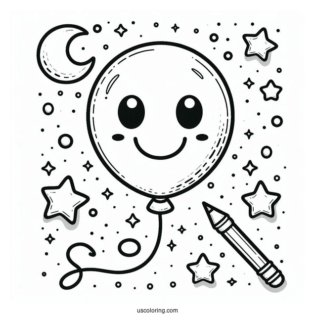 Smiley Face Balloon Coloring Page