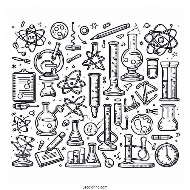 Science Coloring Page Of Laboratory Tools And Symbols
