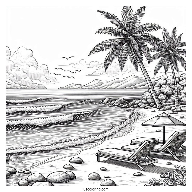 Realistic Beach Coloring Page Shoreline