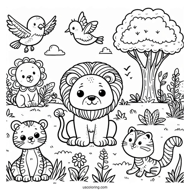 Cute Coloring Page Jungle Animals For Kids