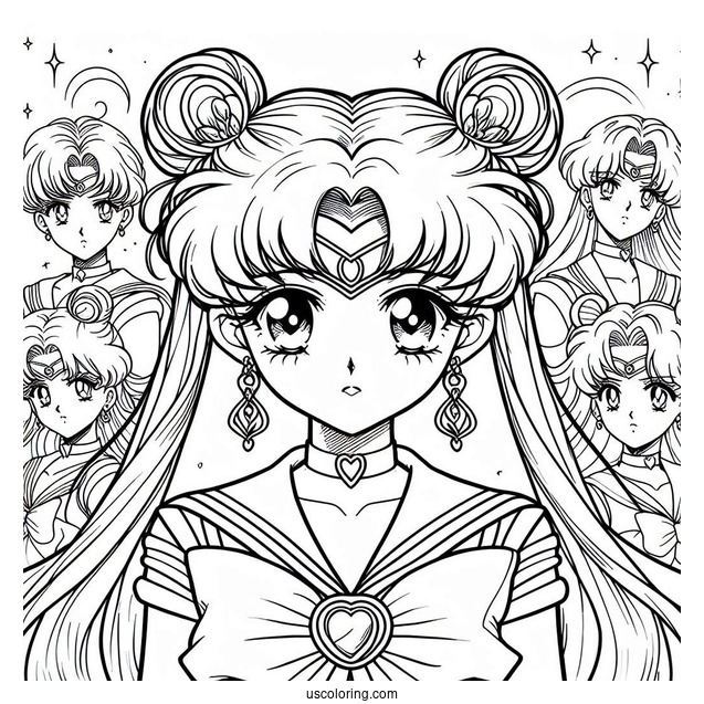Coloring Page Of Sailor Moon With Sailor Guardians