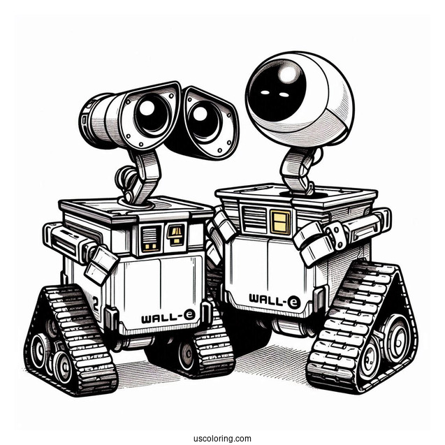 Wall-E And Eve Robot Coloring Page