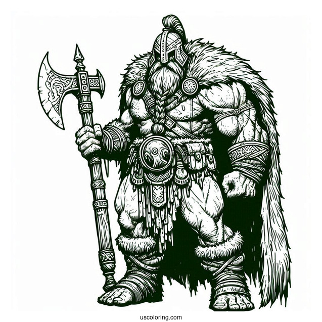 Hulk Coloring Page Wearing A Furry Cape And Holding An Axe