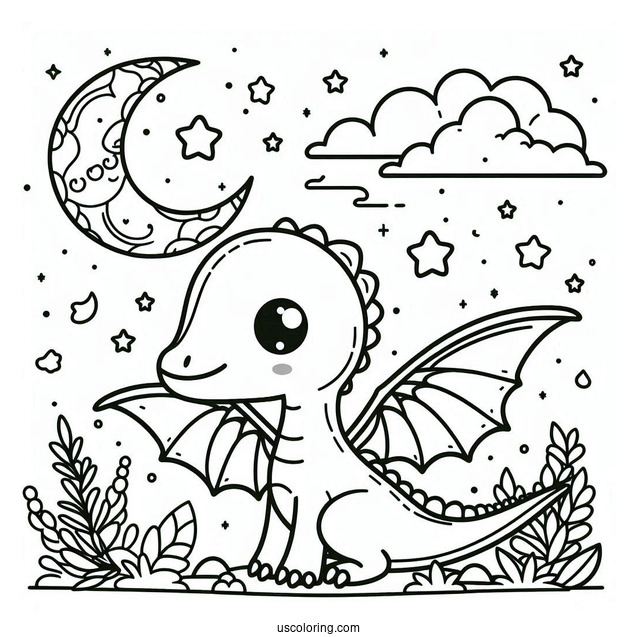 Kawaii Pterodactyl Coloring Page For Kids