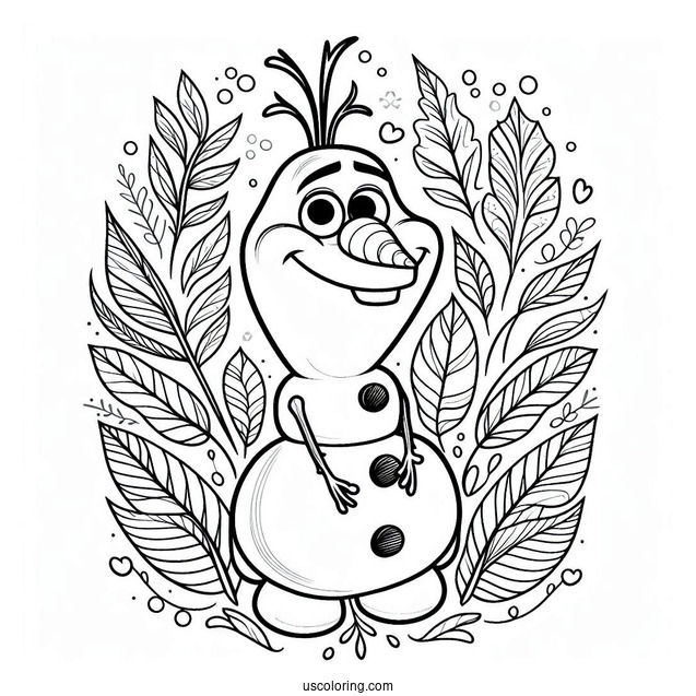 Olaf With Leaves Around His Head To Color