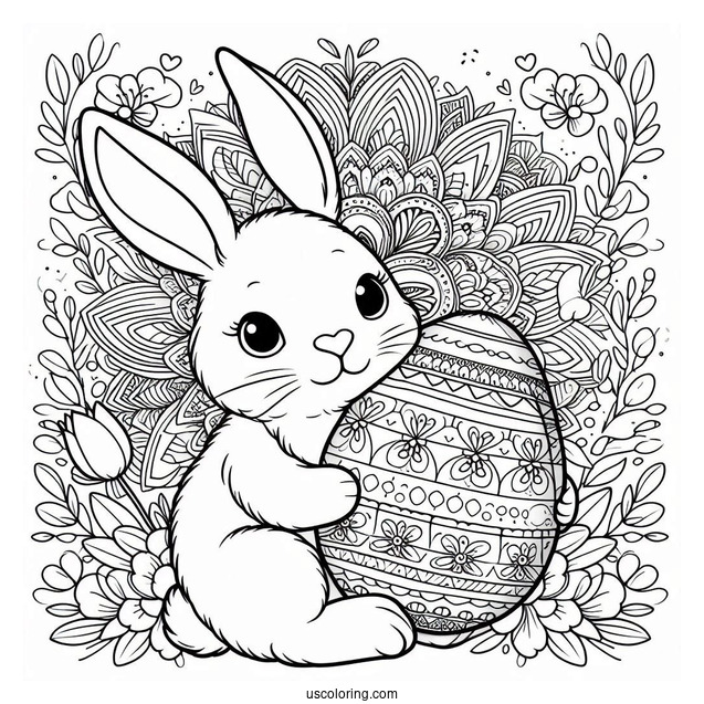 Bunny Holding Easter Egg In Front Of Flower Mandala