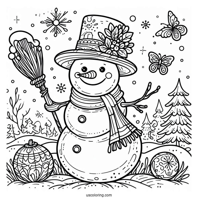 Smiling Snowman With Wild Life To Color