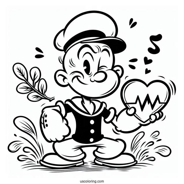 Popeye Coloring Page Of Olive Oyl With Heart Beating