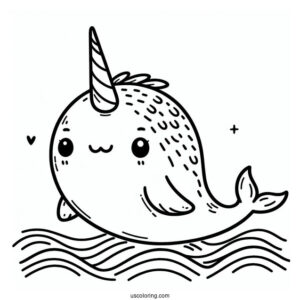 Simple Narwhal Coloring Page With Mane For Preschoolers