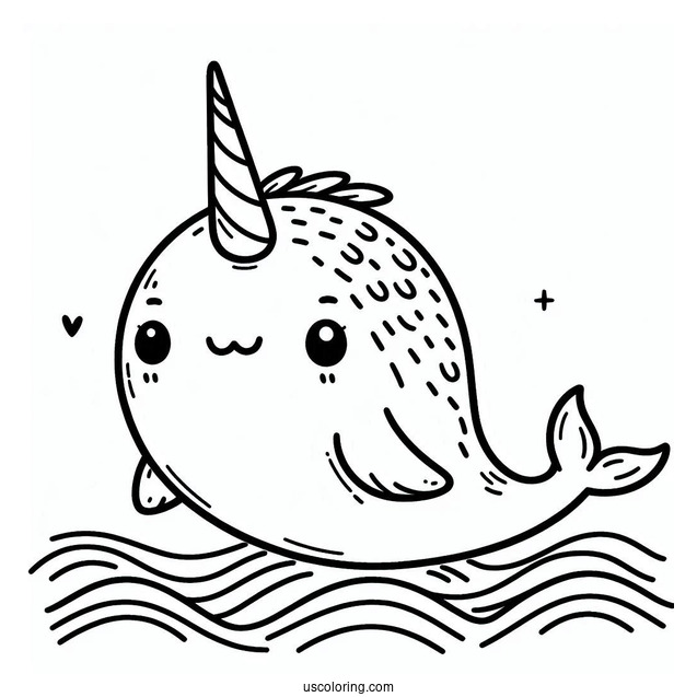 Simple Narwhal Coloring Page With Mane For Preschoolers