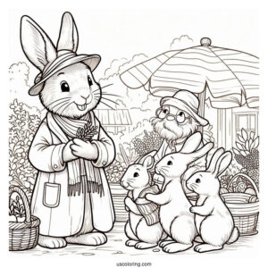 Peter Rabbit Coloring Page With Friends In The Market