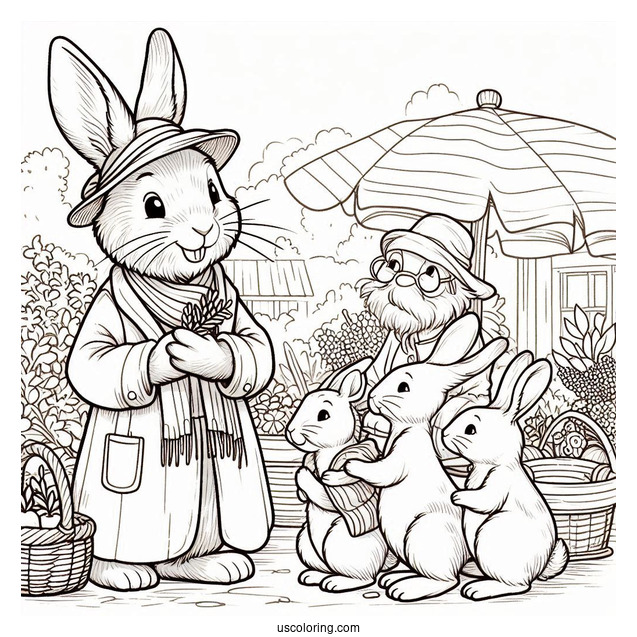 Peter Rabbit Coloring Page With Friends In The Market