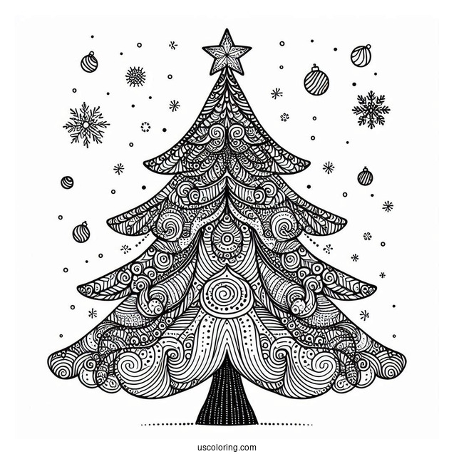Christmas Tree Zentangle To Color