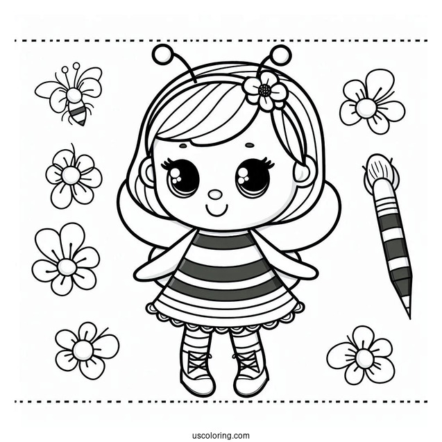 Little Girl Dressed As A Bee Coloring Page