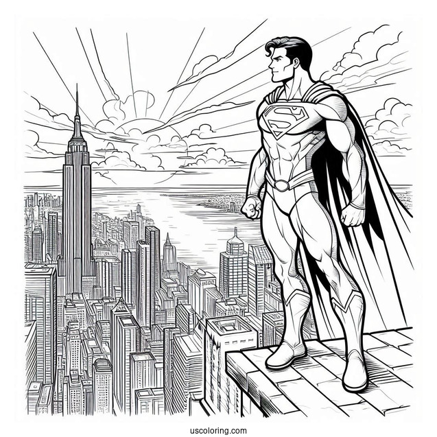 Superman Standing On Edge Of Building To Color