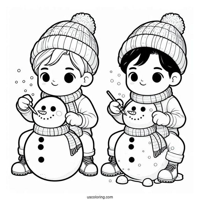 Realistic Looking Snowman Being Made By Kids