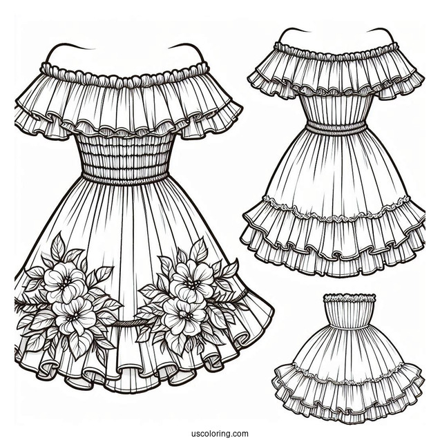 Off Shoulder Dress Coloring Page With Ruffles