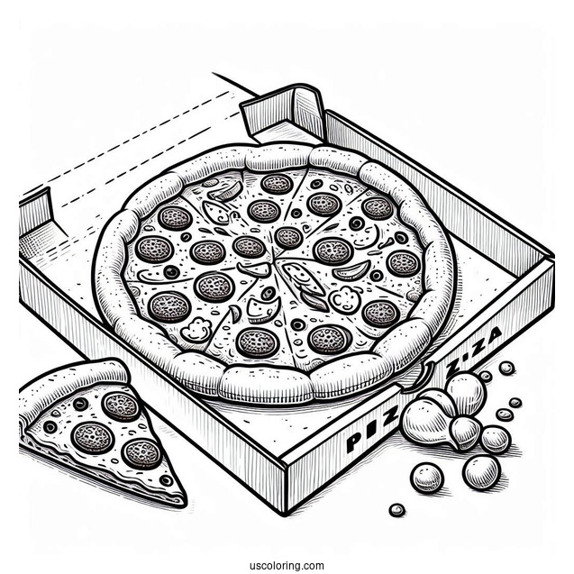 Easy Drawing Of a Pizza And Box To Color