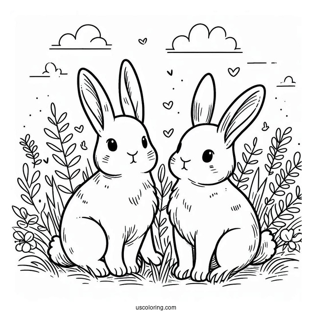 Two Rabbits Standing In Grass