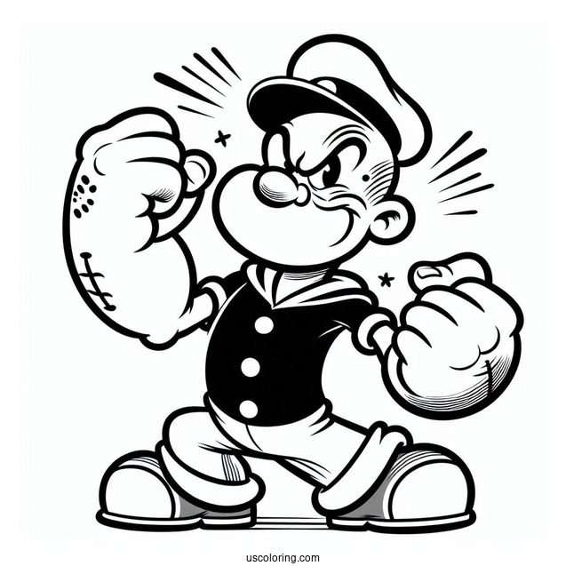 Popeye Coloring Page Punching Bluto