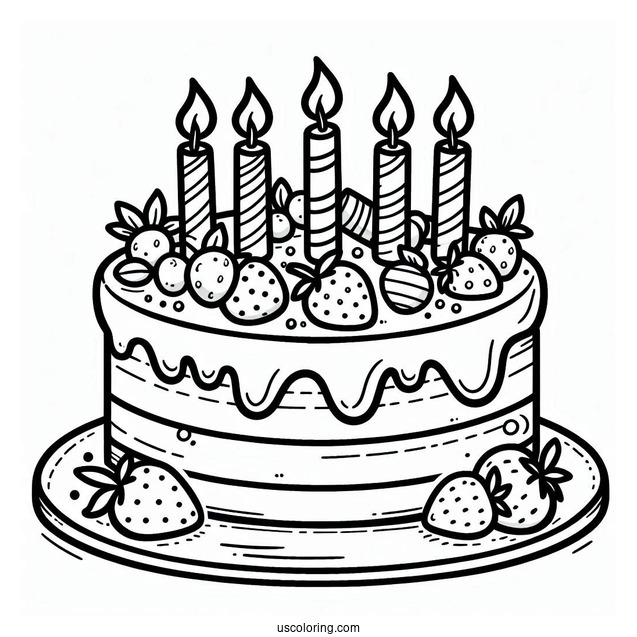 Cartoon Birthday Cake Coloring In For Kids
