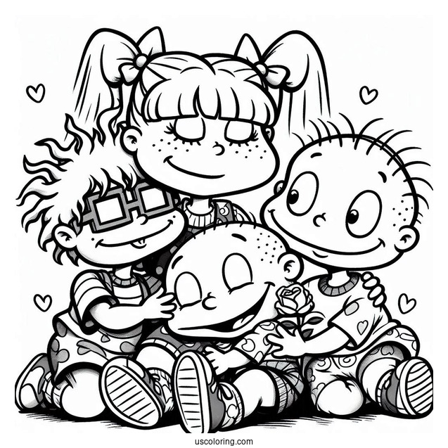 Rugrats Coloring Page Of Angelika Hugging Chuckie And Tommy