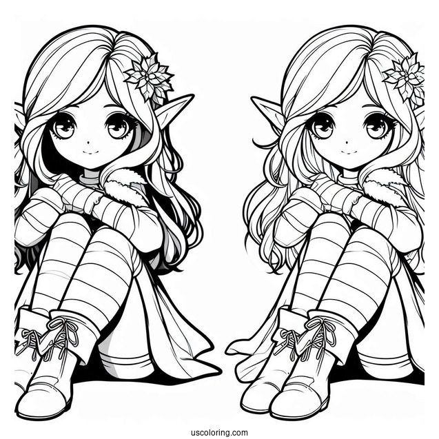 Coloring Sheet Of a Girl Elf To Color