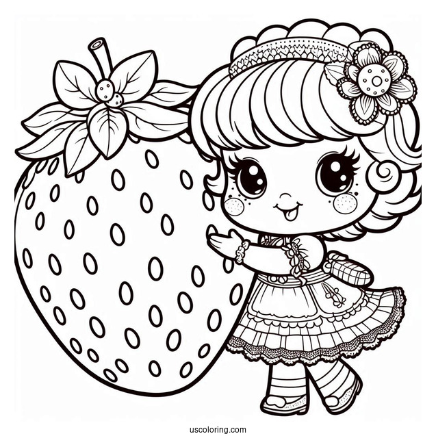 Strawberry Shortcake Coloring Page Holding Giant Strawberry