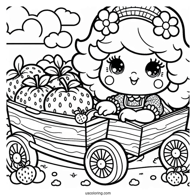 Strawberry Shortcake Coloring Page Pulling Apple Dumplin In A Cart