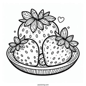 Pretty Strawberry Coloring Page On A Plate For Kids