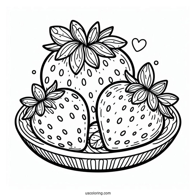 Pretty Strawberry Coloring Page On A Plate For Kids