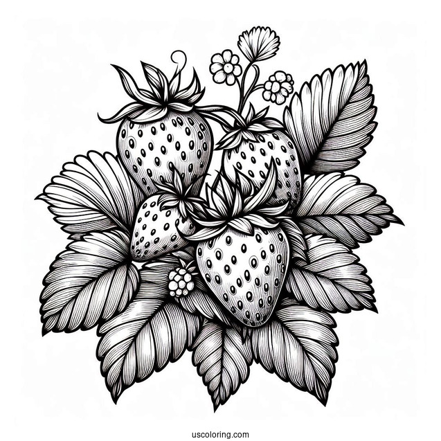 Bunch Of Strawberries Detailed Coloring