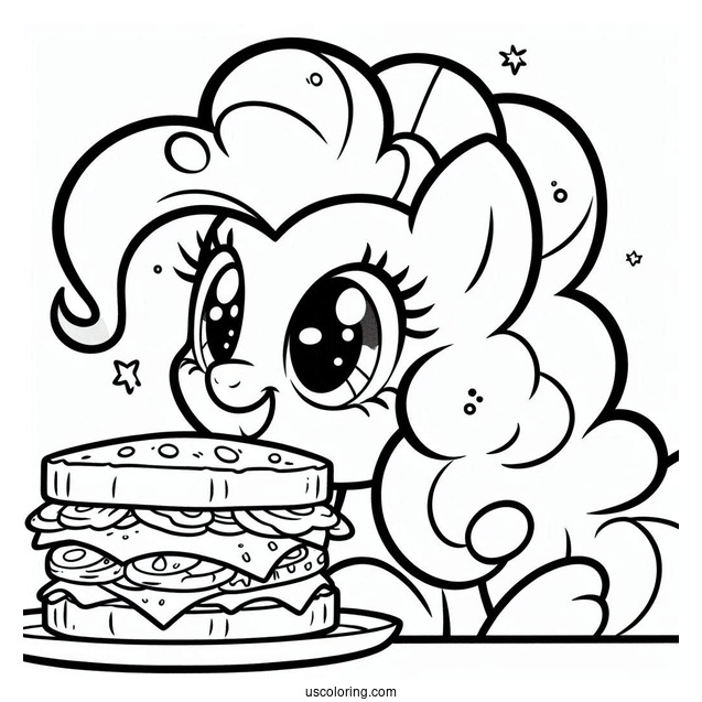 Pinkie Pie Coloring Page Smiling At Cheese Sandwich