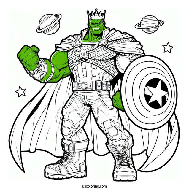 Captain America With Hulk Coloring Page In A Battle