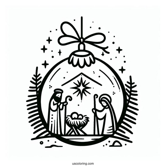 Christmas Bauble Nativity Coloring Page