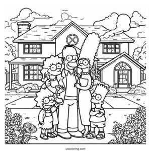 Coloring Page Of Simpsons Family In Front Of House