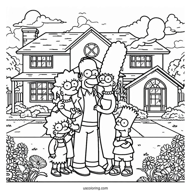 Coloring Page Of Simpsons Family In Front Of House