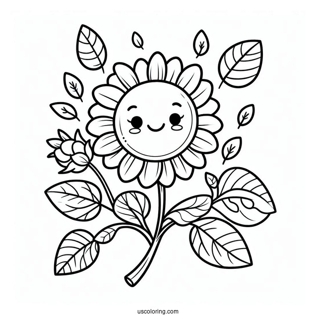 Flower Coloring Pages Of Smiling Sunflower For Preschoolers