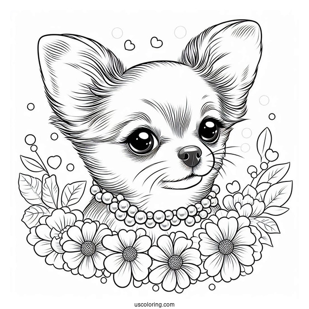 Short Hair Chihuahua Coloring Page Wearing Pearls