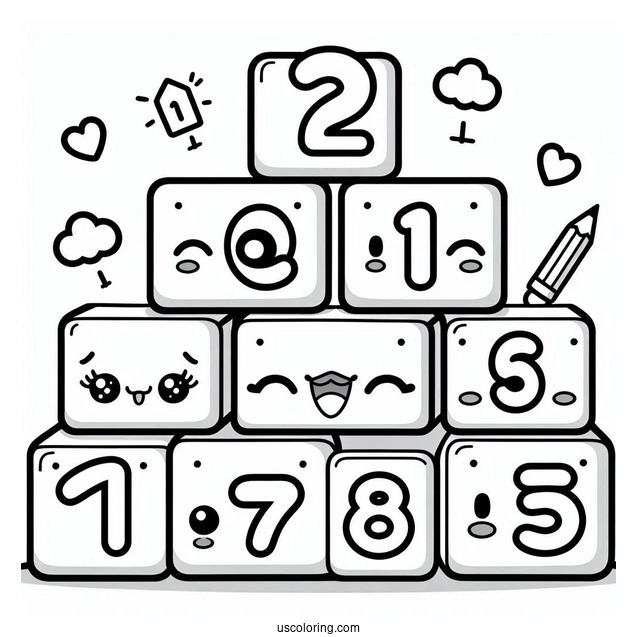 Kawaii Numberblocks Coloring Page 1 For Preschoolers